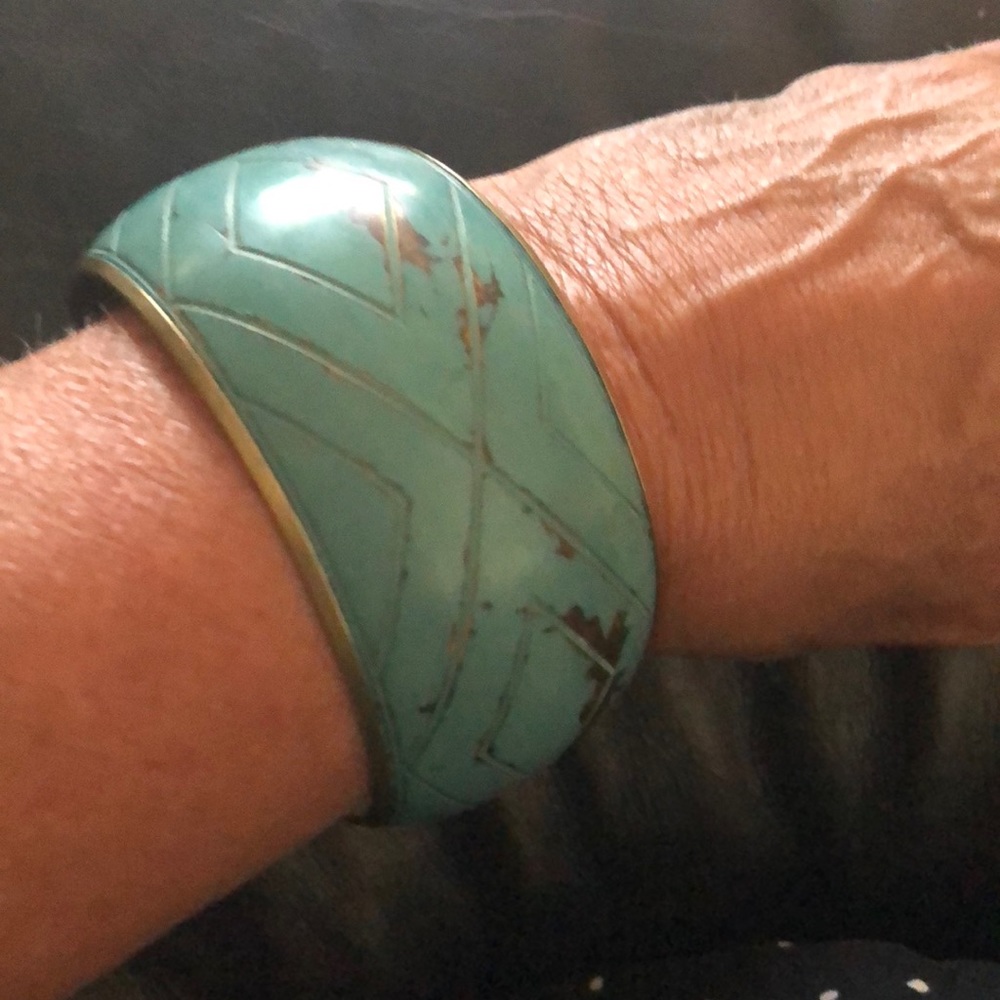 Vintage Rustic Turquoise/Brass Bangle